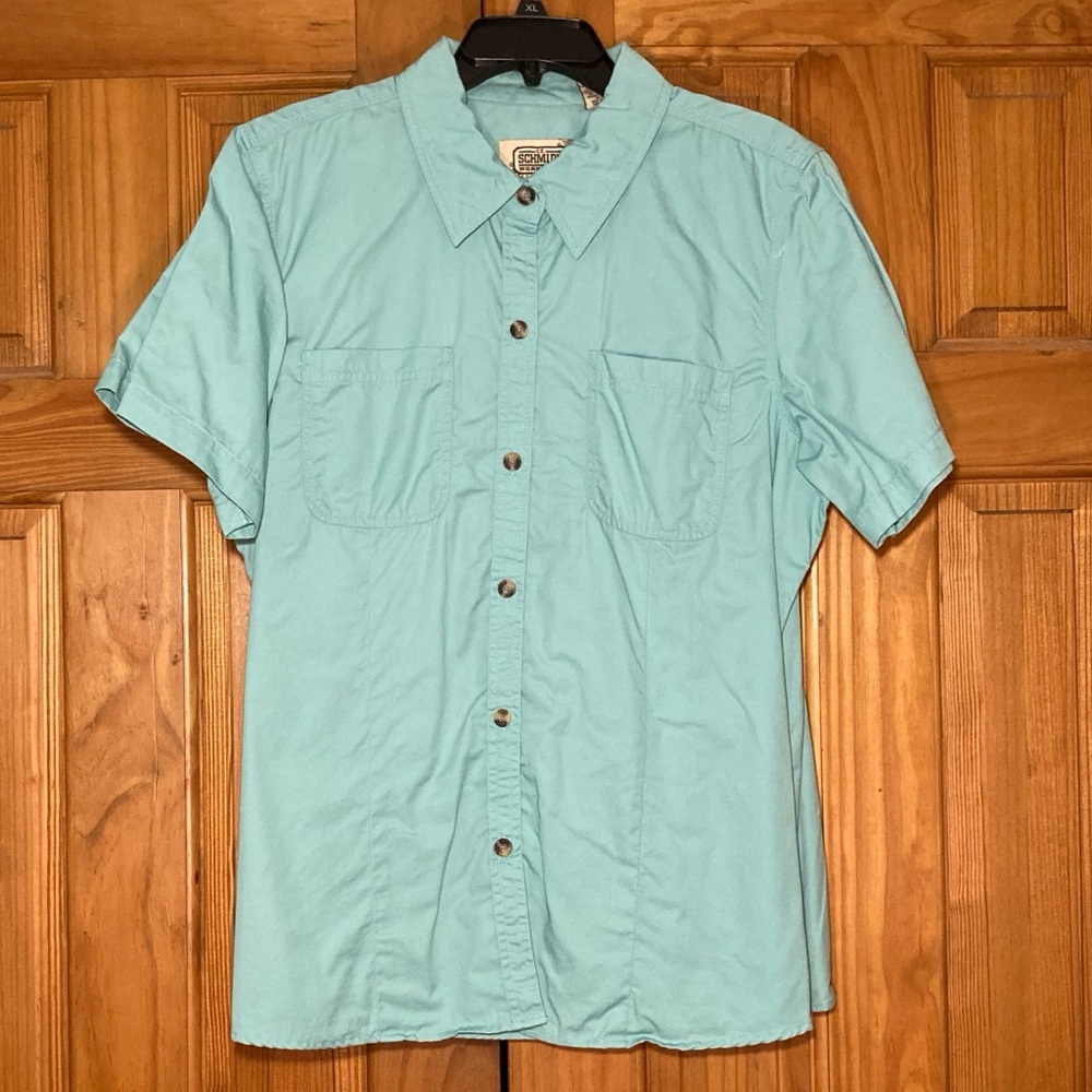 NWOT CE Schmidt Workwear For Her Vintage 90s Top Short Sleeve Blouse Green XL